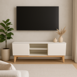 Rack para TV de Melamina Blanco con Patas de Madera – Diseño Moderno y Funcional