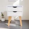Velador Nórdico Blanco de 2 Cajones – Mueble Firme, Armado y con Patas de Madera