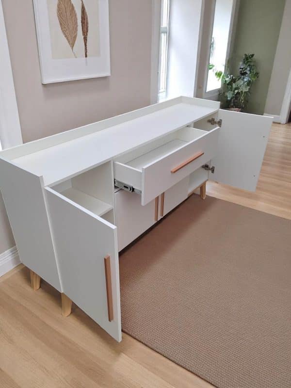 Aparador Buffet Bar Estilo Nórdico Moderno – 160 cm con Puertas y Cajón - Imagen 2